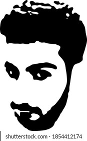 Cara de esténcil de graffiti. Joven con la cara de un esténcil de grafiti de barba. Arte de plantilla.