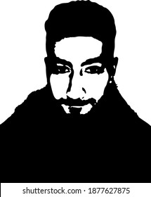 Graffiti stencil face. Young man with a beard graffiti stencil face. Stencil art.