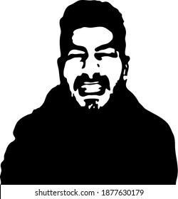 Graffiti stencil face. Young man who grits his teeth graffiti stencil face. Vector art.