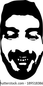 Cara de esténcil de graffiti. Un joven con barba se ríe de la cara de un esténcil de grafiti. Arte vectorial.