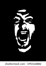 Graffiti stencil face. Young man face stencil screaming on a white background. Vector art.