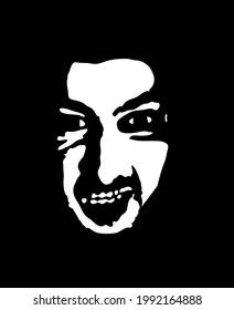 Cara de esténcil de graffiti. Joven que agarra sus dientes con la cara de esténcil de graffiti. Arte vectorial.