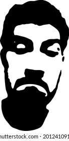 Cara de esténcil de graffiti. Joven con la cara de un esténcil de grafiti de barba. Arte vectorial.