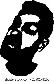 Graffiti stencil face. Young man who grits his teeth graffiti stencil face. Vector art.