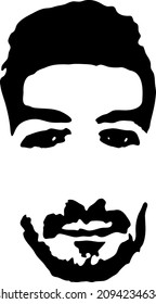 Graffiti stencil face. Joven con la cara de un esténcil de grafiti de barba. Arte de plantilla.