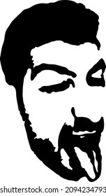 Graffiti stencil face. Young man shows tongue graffiti stencil face. Vector art.