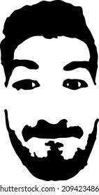 Graffiti stencil face. Joven con la cara de un esténcil de grafiti de barba. Arte de plantilla.