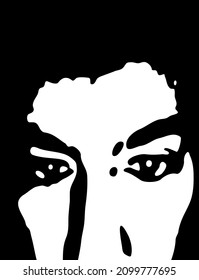 Graffiti stencil face. Cara de esténcil de graffiti de hombre joven. Arte vectorial.