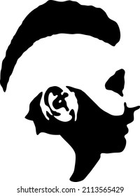 Graffiti stencil face. Young man with a mohawk hairstyle. Vector art