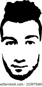 Graffiti stencil face. Young man with a beard graffiti stencil face