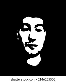Graffiti stencil face. Cara de esténcil de graffiti de hombre joven. Arte vectorial.