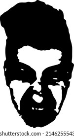 Graffiti stencil face. Young man who grits his teeth graffiti stencil face. Vector art.