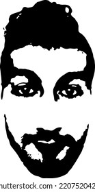 Graffiti stencil face. Cara de esténcil de graffiti de hombre joven. Arte vectorial.