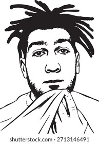 Cara de plantilla de graffiti. Hombre joven con cara de plantilla de graffiti rastas. Arte vectorial.