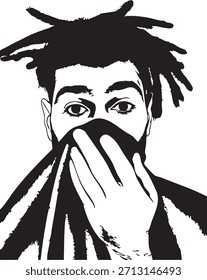 Schablonengesicht aus Graffiti. Junger Mann mit Dreadlocks Graffiti Schablone Gesicht. Vektorkunst.
