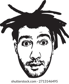 Schablonengesicht aus Graffiti. Junger Mann mit Dreadlocks Graffiti Schablone Gesicht. Vektorkunst.