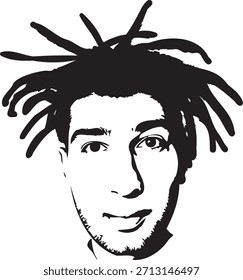 Cara de plantilla de graffiti. Hombre joven con cara de plantilla de graffiti rastas. Arte vectorial.