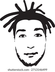 Cara de plantilla de graffiti. Hombre joven con cara de plantilla de graffiti rastas. Arte vectorial.