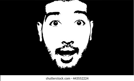 Graffiti stencil face. Young man with beard graffiti stencil face. Vector art.