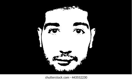 Graffiti stencil face. Young man with beard graffiti stencil face. Vector art.