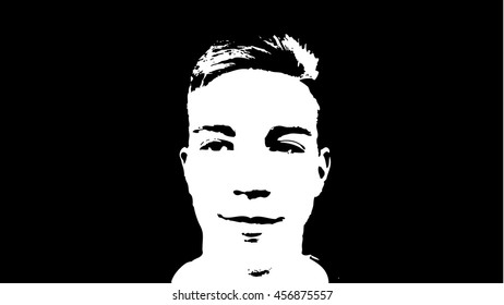 Graffiti stencil face. Young man graffiti stencil face. Vector art.