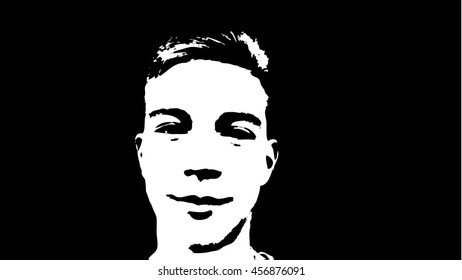 Graffiti stencil face. Young man graffiti stencil face. Vector art.