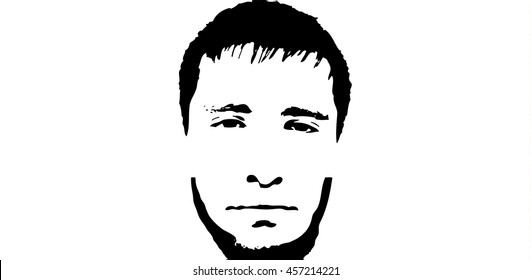 Graffiti stencil face. Young man with beard graffiti stencil face. Vector art.
