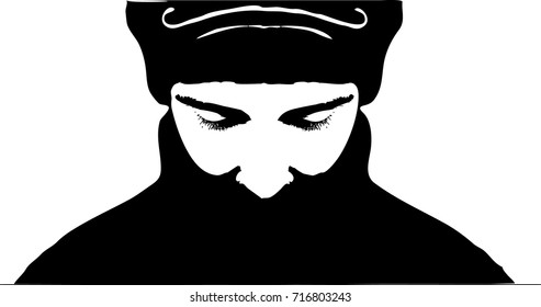 Graffiti stencil face. Young man graffiti stencil face. Vector art.
