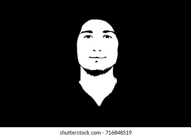 Graffiti stencil face. Young man graffiti stencil face. Vector art.