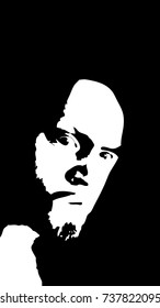 Graffiti stencil face. Young man with beard graffiti stencil face. Vector art.