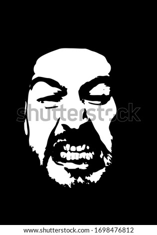 Graffiti stencil face. Young man who grits his teeth graffiti stencil face. Vector art.