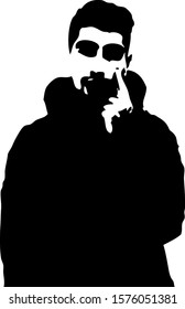 Graffiti stencil silhouette and face with finger. Young man graffiti stencil face. Vector art.
