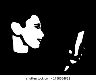Graffiti stencil. Young man looks carefully at his phone. Vector art.