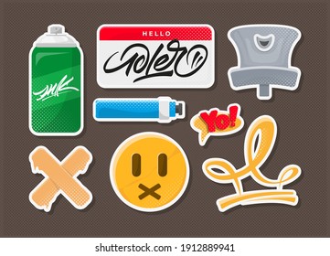 Graffiti stickers. Big patch set. Vector illustration design.
