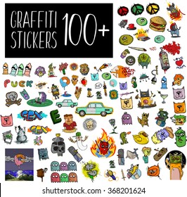 Graffiti stickers set. Fashion cute patches. Vector trendy illustration.