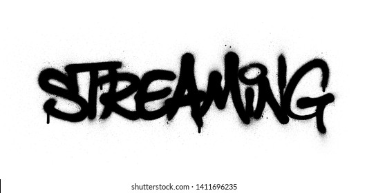 graffiti streaming word sprayed in black over white