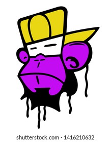 Graffiti street art, head monkey and drop, isolated vector illustration