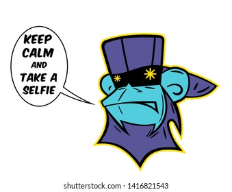 Graffiti street art, head monkey and comics text keep calm, vector illustration