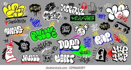 graffiti street art vector lettering set , rap music hip hop culture design elements