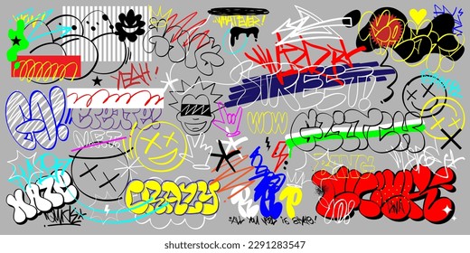 graffiti street art vector lettering set , rap music hip hop culture design elements