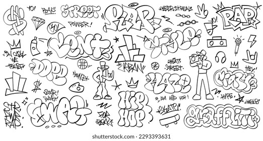 graffiti arte callejero vectores de letras set , rap música hip hop elementos de diseño