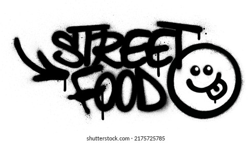 graffiti street food text with icon sprayed over white