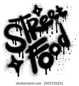 graffiti Street food text sprayed in black over white.