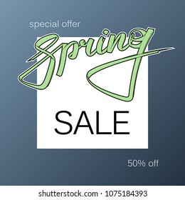 Graffiti street style spring sale text. Lettering discount card special offer spring banner.