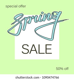 Graffiti street style spring sale text. Lettering discount card special offer spring banner. Background spring sale 50% off banner. Vector advertising title spring. Abstract paper hand lettering card