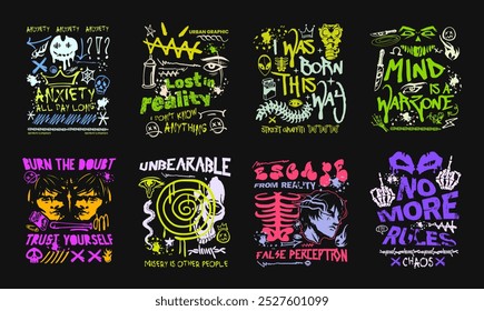 Graffiti streetwear vector set, streetwear graphic t shirt for print. Streetwear t -shirt design. Streetwear packs. Clothing design