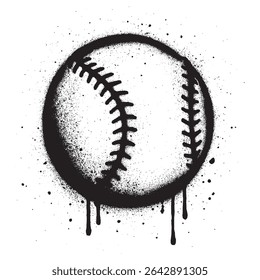 Graffiti Style Baseball Icon with Black Spray Paint and Drips. Street Art Illustration.