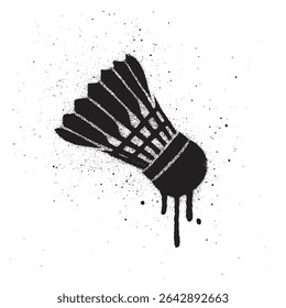 Graffiti Style Black and White Badminton Shuttlecock Spray Paint Illustration.	