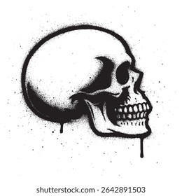 Graffiti Style Black and White Skull with Dripping Spray Paint Effect.
