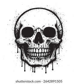 Graffiti Style Black and White Skull with Dripping Spray Paint Effect.
